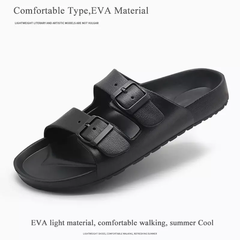 Classic Black Men Sandals Summer Slip on Slippers Beach Adjustable Buckle Strap Male Casual Outdoor Flip Flops 46 Zapatos Mujer