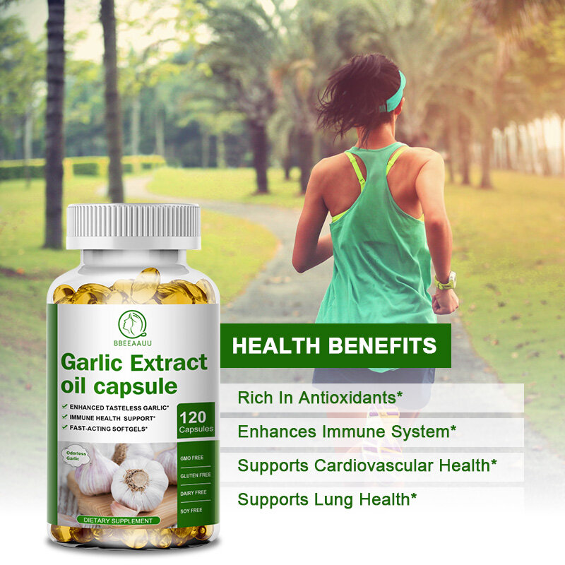 BBEEAAUU Powerful Odor-free Garlic Extract Capsule Immune Skin and Heart Health Cholesterol level Healthy Dietary Supplement