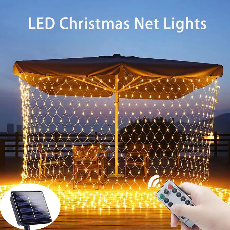 Luci fiabesche a rete a energia solare ghirlanda impermeabile con 8 modalità Timer decorazioni natalizie per la casa 3M X 2M Holiday