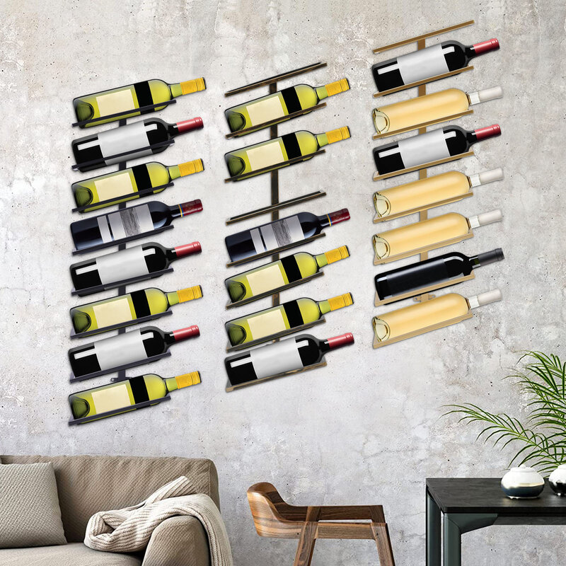 Black/Gold/Bronze Metal Hanging Wine Bottle Holder Holds 8 Bottles, Liquor Bottle Display Shelf for Kitchen Pantry Bar Wine