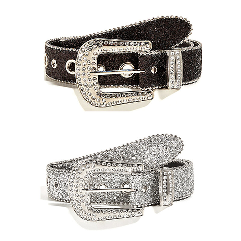 Cintos de strass gótico feminino, pulseira de couro PU, Bling Diamond, cintos de cristal, vaqueiro ocidental, moda feminina, Y2K