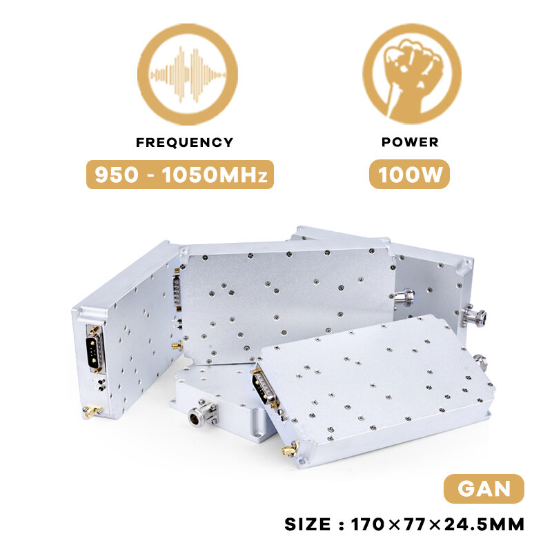 โมดูลป้องกัน RF โมดูล ganhz 100W 950-1050MHz สำหรับป้องกันโดรนโมดูล C-UAS ป้องกันการรบกวนสัญญาณเครื่องขยายเสียง