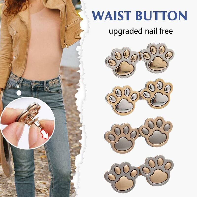 女性のためのレトロな金属製のウエストパンツ,調節可能なジーンズクリップ,引き締め,ボタン