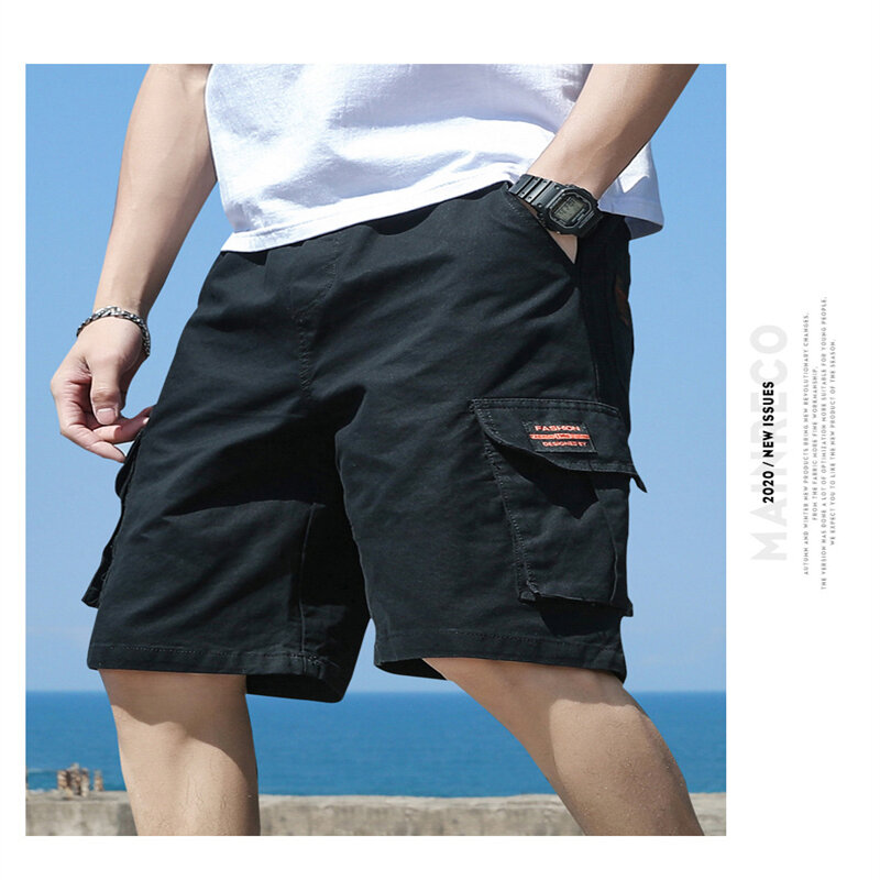 2023 New Ropa Hombre Men Trend Cargo Shorts Men'S Letter Print Pocket Shorts Summer New Fashion Casual Straight Shorts Male