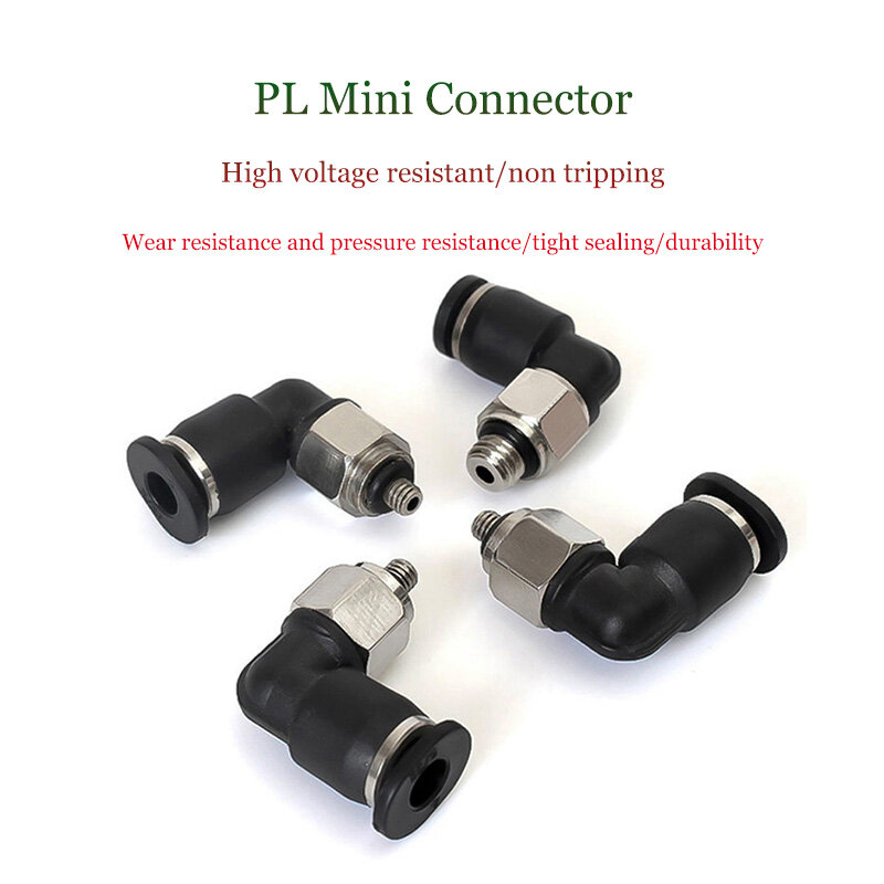 Mini conector traqueal rápido neumático, codo roscado Pl, dientes M3/M5/M6, intubación 3/4/5/6mm, 2 uds.