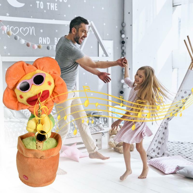Sing And Dance Sunflower Toy 80 Music With Lights Doll Ornaments Flowers Playing Saxophone Funny Gifts Plush Music Toys For Kids