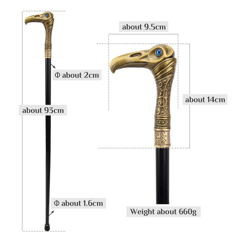 Coppery Eagle Head Luxury Single Joint Fashion Walking Stick decorativo Cospaly Party Walking Cane Halloween Crosier 93cm