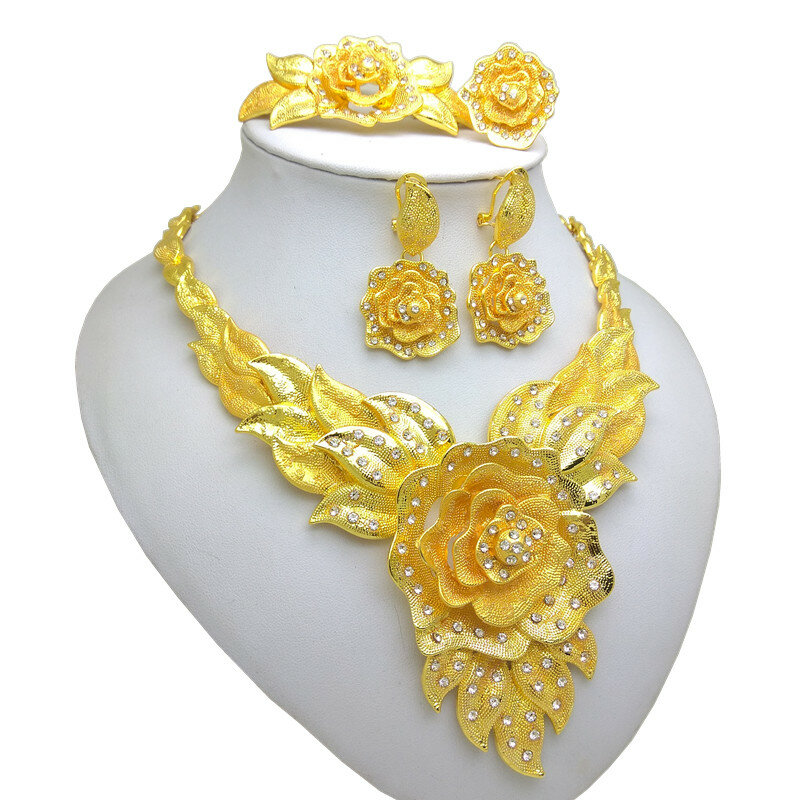 Königreich Ma Nigerian Perlen Hochzeit Schmuck Set Braut Dubai Gold Farbe Schmuck Sets Afrikanische Perlen Halskette Armband Schmuck-Set