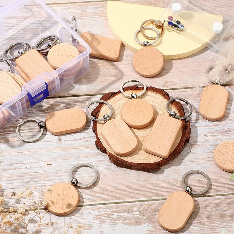 Wood Engraving Blanks Key Chain Unfinished Wooden Keychain Blanks For DIY Gift Supplies