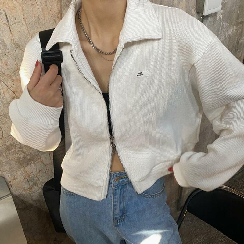 Mulheres Colheitas Zipper Minimalista Verão Popular Turn Down Collar Chic À Prova de Sol Harajuku All-Match Slim Simples Ropa