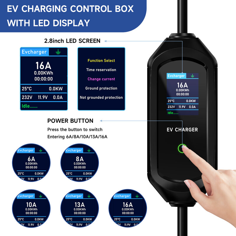 AFEEV 휴대용 EV 충전기, 테슬라 모델 3, X, Y, S, 하이랜드 2024, EVSE 고속 충전 케이블, CEE 플러그, 전기차 월박스, 3.5KW, 7KW