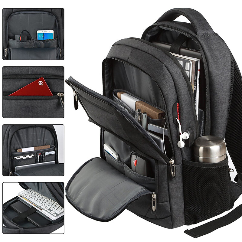 Мужской Дорожный рюкзак, многофункциональный рюкзак для ноутбука 17 дюймов с USB, деловая сумка из ткани Оксфорд, уличный водонепроницаемый рюкзак, Mochila