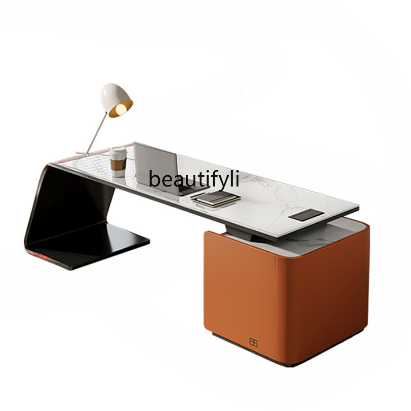 Juego de mesa y silla de estudio minimalista italiano, escritorio de placa de piedra, mesa de ordenador y silla, escritorio de lujo ligero, mesa de consulta de oficina