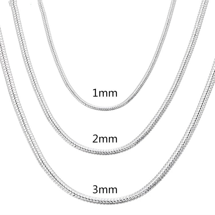 Цепочка змейка для мужчин и женщин, цепочка из стерлингового серебра 925 пробы с кулоном, 1 мм, 2 мм, 3 мм, модное Ювелирное Украшение для подвесок, 40-75 см