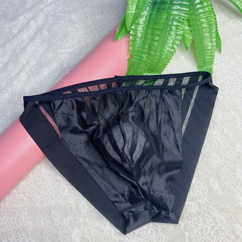 Sexy Mens Silky Briefs Bikini Underclothes Panties Popular Sleepwear Swimwear Sheer Underwear Thong Male Mesh Pouch G-Strings