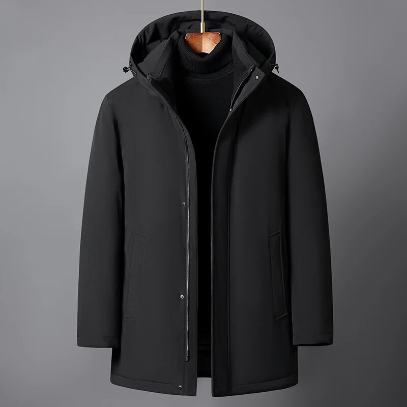 Middle-aged Men Down Jacket Winter High Quality Brand Liner Detachable White Duck Coat Hooded Thick Warm Parkas