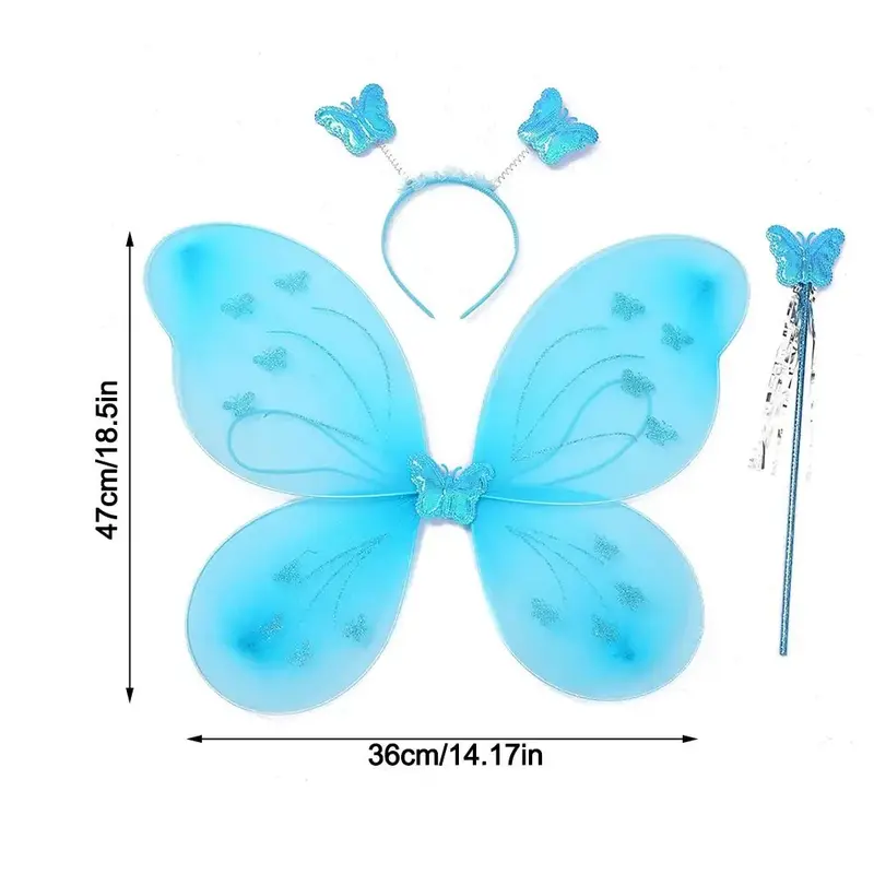 3Pcs/Set Kids Butterfly Headband Wings Cute Party Props with Fairy Wand Glitter Butterfly Dressing Up Fairy Wing Cosplay Costume