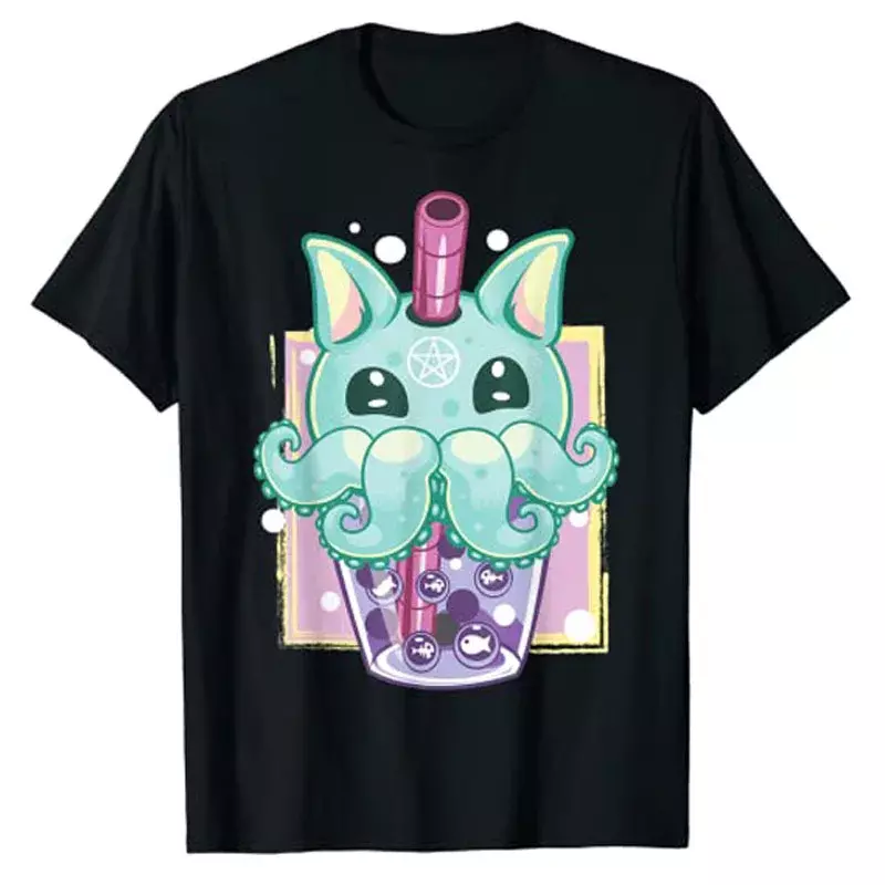 Kawaii Pastel Gothic Griezelig Wezen Boba Bubble Tea Anime T-Shirt Japanse Stijl Cartoon Grafische T-Shirt Tops Grappige Esthetische Kleding