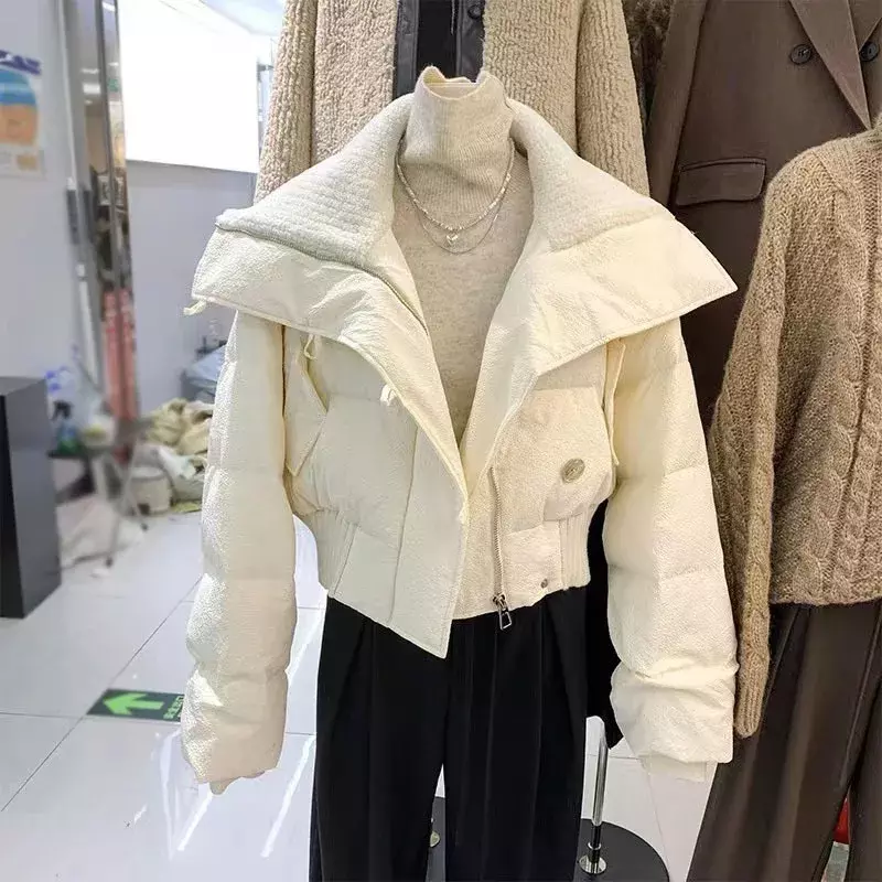 Новинка 2024, женское хлопковое пальто, Корейская версия, универсальное Трендовое хлопковое пальто, короткие свободные хлопковые утепленные женские куртки, зима
