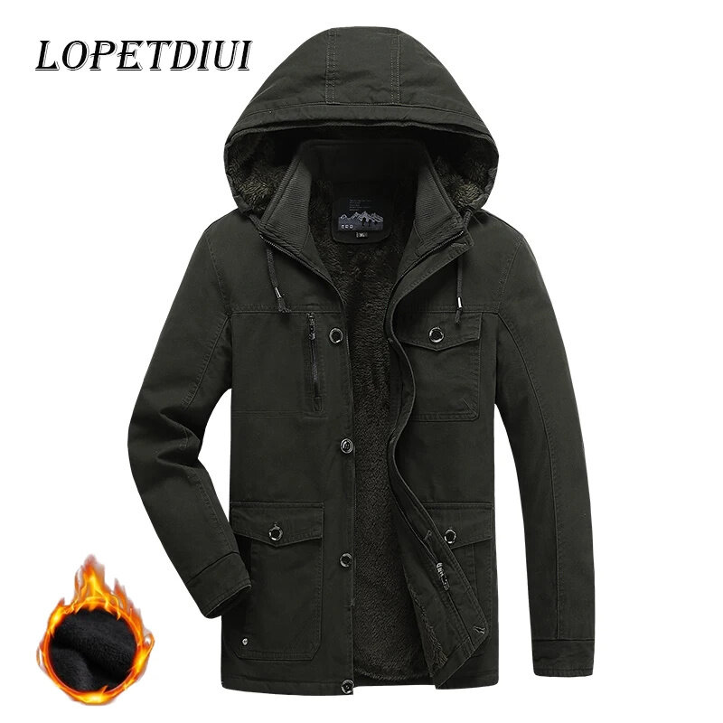Мужское теплое пальто со съемным капюшоном, повседневное уличное пальто из плотного плюша, дышащее пальто для осени и зимы, 2024