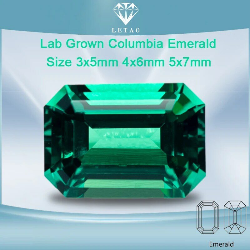 Esmeralda hidrotérmica de laboratorio cultivada en Columbia, corte a mano, materiales avanzados de fabricación de joyas, certificado AGL, 0,12-0,55 CT