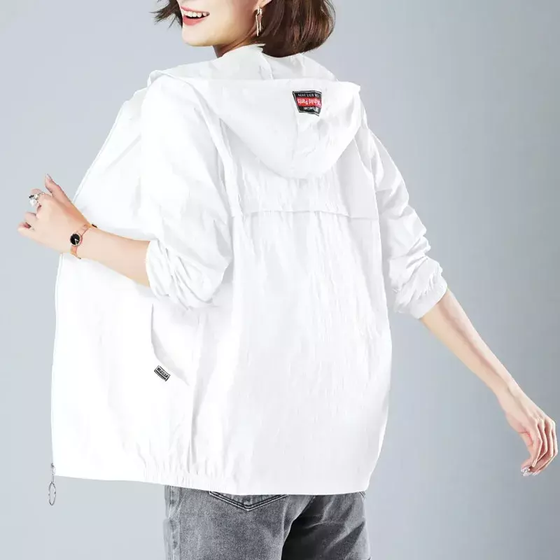 Kobiety lodowy jedwab odzież chroniąca przed słońcem 2023 lato nowy płaszcz anty-ultrafioletowy damska kurtka z kapturem luźna odzież na zamek błyskawiczny