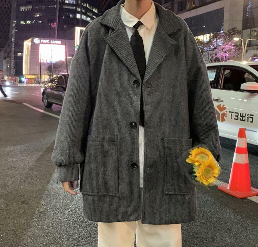Setelan gaya akademis pria baru jaket pakaian campuran katun hangat longgar lengan panjang kasual warna polos mantel WA07