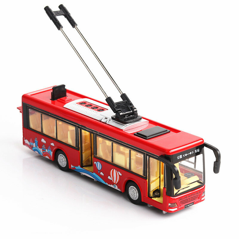 Trolley bus de protection de l'environnement 20.5CM, voiture jouet à échelle 1/36 en alliage métallique, véhicules moulés sous pression, modèle de jouets pour enfants
