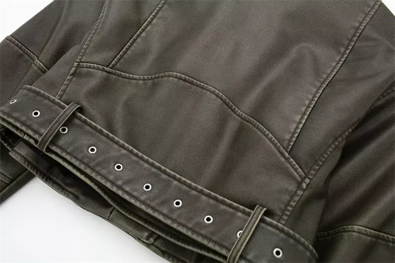 فضفاضة بولي Leather سترة جلدية للنساء ، لونين ، طية صدر السترة القديمة ، جديد ، 2023