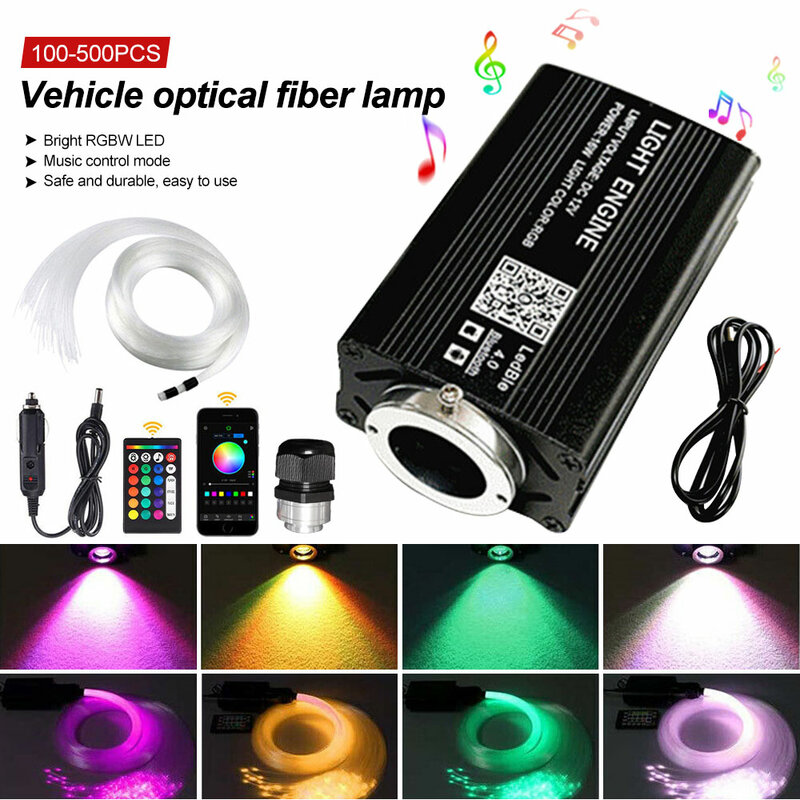 Luz LED de fibra óptica para coche, luz de techo con efecto de cielo estrellado, control remoto e inteligente por aplicación Bluetooth, RGBW, 12V