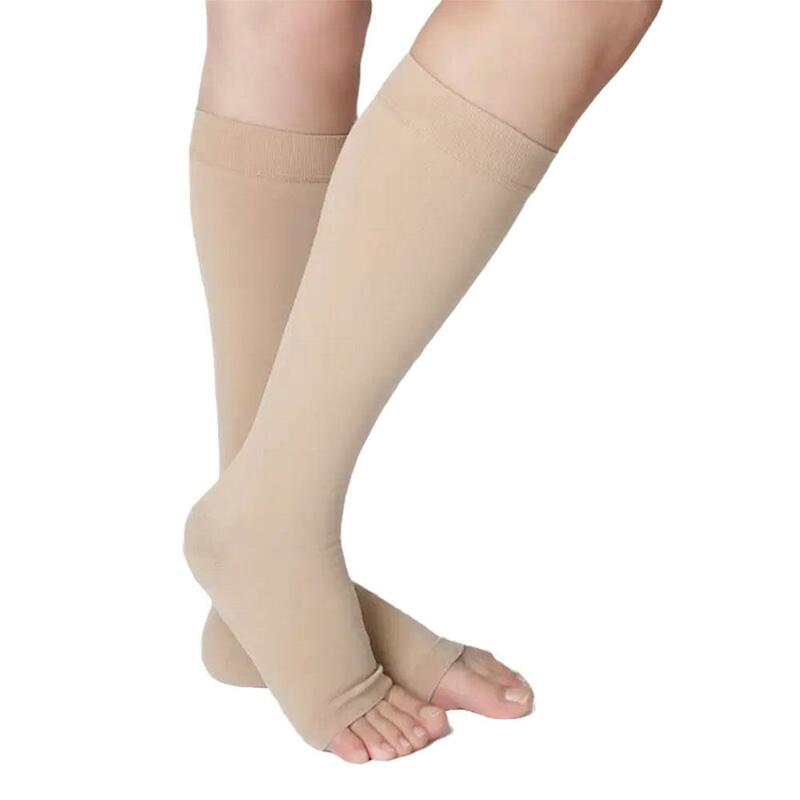 Meias de pressão secundária para mulheres, meias de bezerro, suporte esportivo, moda no joelho, meias para pernas, toe aberto, K0X5, novo, 2023
