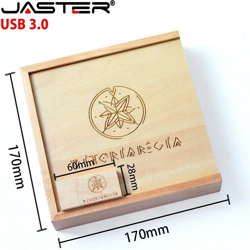 JASTER-memoria USB 3,0 con logotipo gratis, caja de madera, álbum de fotos, 128GB, 64GB, regalo de boda y fotografía