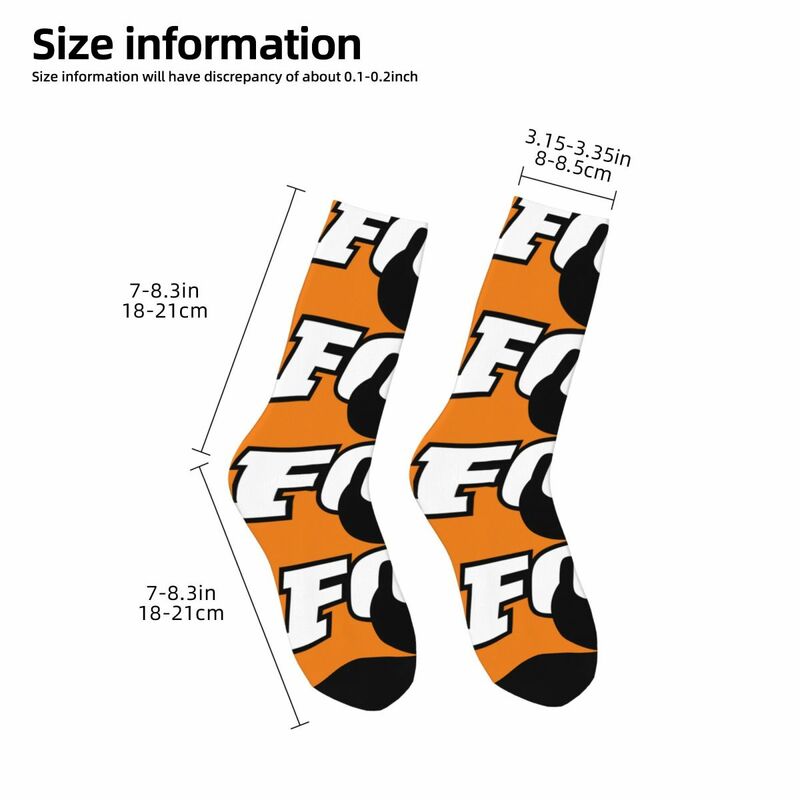 สัญลักษณ์ฮิปฮอปวินเทจของผู้ชายแนวบ้าบอถุงเท้ากันกระแทกสำหรับทุกเพศ F-Fox การแข่งฮาราจูกุพิมพ์ลายไร้รอยต่อแปลกใหม่ลูกเรือแสนสุข