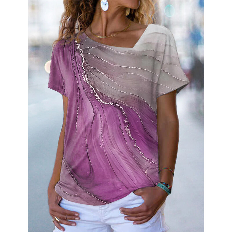 Camiseta con estampado Floral para mujer, Jersey informal con cuello de pico, ropa de calle de diseño para uso diario, 2023