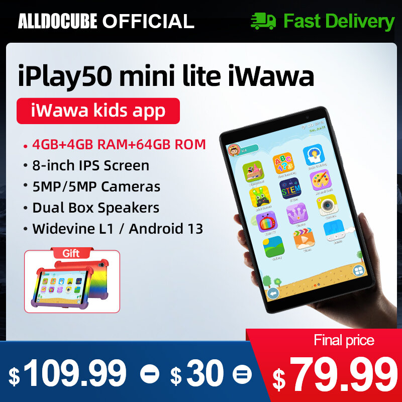 Alldocube iPlay50 Tablet Mini Lite, versi iWawa Android 13 8 inci memori Virtual 4GB + RAM 4GB + ROM 64GB pendidikan dini anak-anak