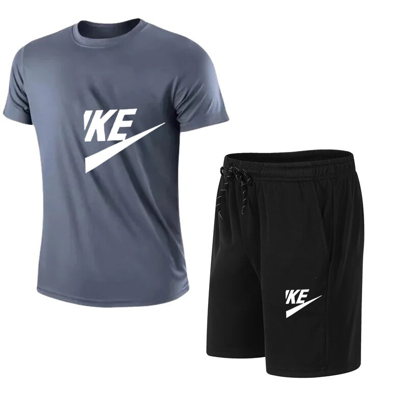 Summer Men's Tracksuit T-shirt Shorts 2Pcs Sets Suit Leisure Print Brand Short Sleeve Gym Jogging Set Sportswear