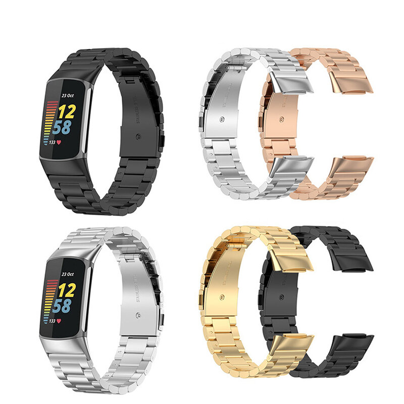 Fitbit Charge 5および6用のステンレススチールストラップ,調整可能な時計バンド