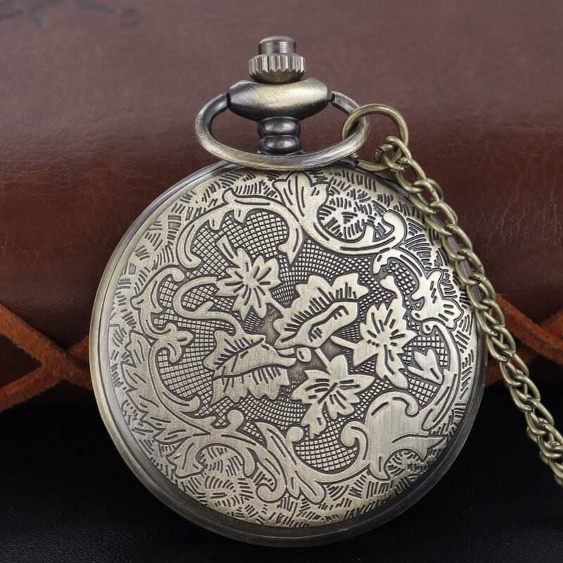 Бронзовые кварцевые карманные часы с полым механизмом в стиле стимпанк с цепочкой на цепочке, женские часы с подвеской, ожерелье, мужской подарок Cf1035