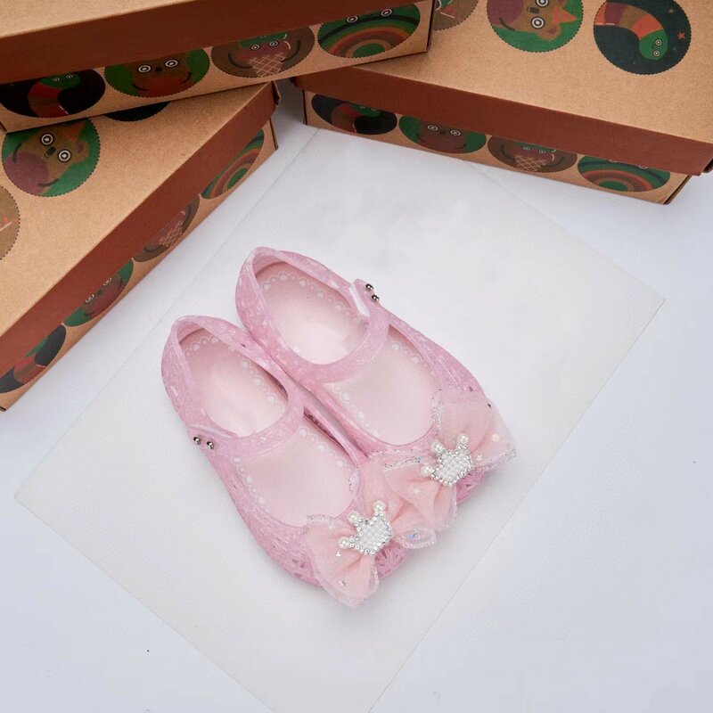 어린이용 크리스탈 젤리 신발, 새 둥지 활 크라운 공주 싱글 슈즈, 향기로운 소프트 비치 샌들, HMI156, 2024 신상