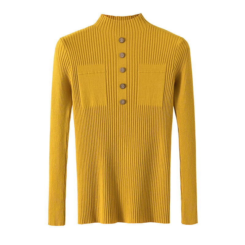Женские вязаные свитера и пуловеры на пуговицах, 2022 Однотонные эластичные облегающие модные Универсальные женские топы на пуговицах