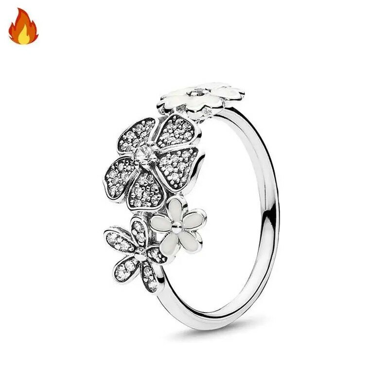 Nuova vendita calda 925 Sterling Silver Original Daisy Eternal Rose Ring Wedding Party DIY Charm Jewelry Gift Light Luxury Fashion