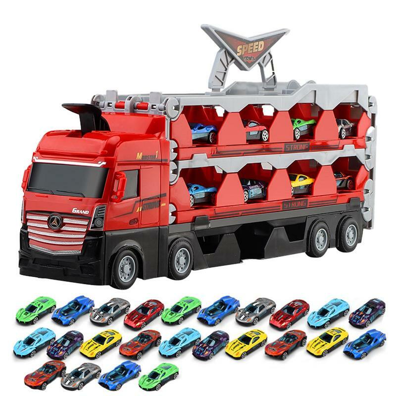 Autos Spielzeug Hauler Fahrzeuge Stadt Spielzeug Lager Träger LKW mit Mini Metall Druckguss Auto Modell faltbare Spielzeug auto Spur Rennwagen