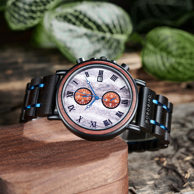 Bobo Vogel Männer Uhr personal isierte Holz Quarz Armbanduhr mit leuchtenden Zeiger Multifunktion zifferblatt Kalender Reloj Hombre Geschenke