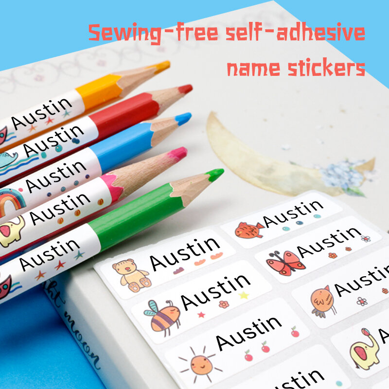 Dimensioni nome Tag Sticker personalizza adesivi etichette personalizzate impermeabili cancelleria scolastica per bambini varietà di acqua per ufficio