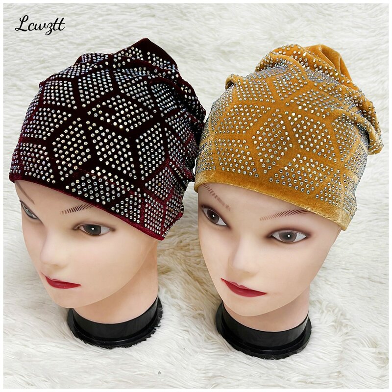 Commercio all'ingrosso 6/12 pezzi più venduto cappello di flanella berretto da donna fronte croce sciarpa Base musulmana copricapo di perle stile nazionale indiano