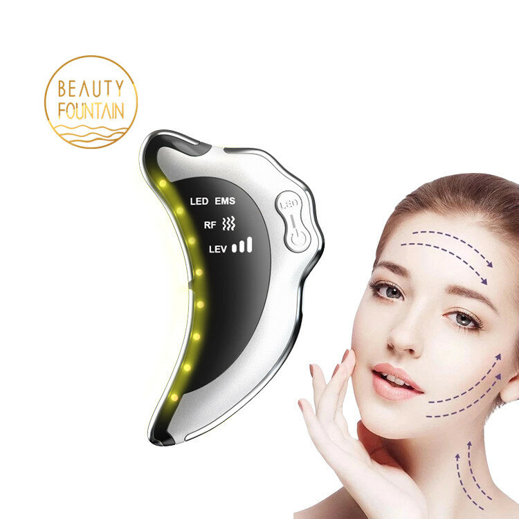 Uso domestico attrezzature per la bellezza EMS LED vibrante massaggiatore facciale Anti invecchiamento rassodante per la pelle Face Neck Lift raschiando il dispositivo Gua Sha