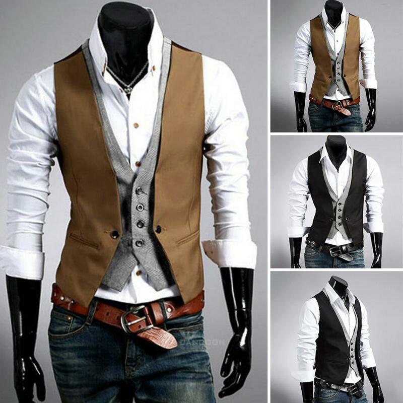 Chaleco Formal de Color sólido para hombre, chaleco de negocios sin mangas con un solo botón, cuello en V falso, traje ajustado para caballeros, dos piezas