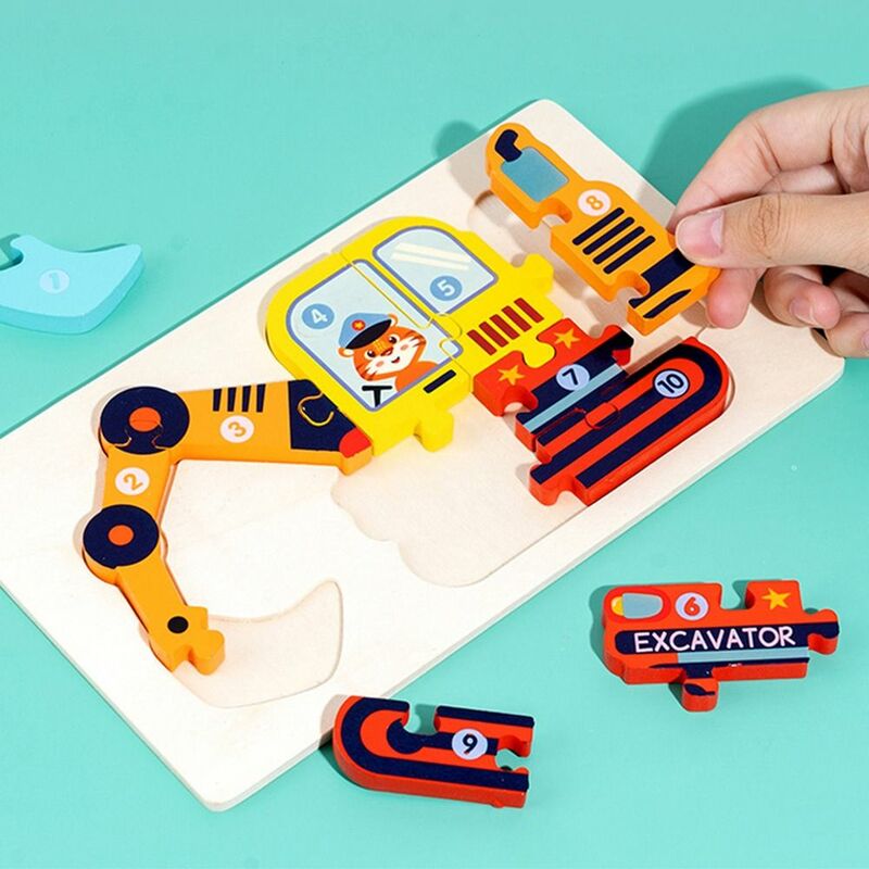 Gift Police Ambulance Animal 3D Rectangle Early Education Toy Intelligence Game Puzzle Vehicle Jigsaw Kids Wooden Puzzle Toy