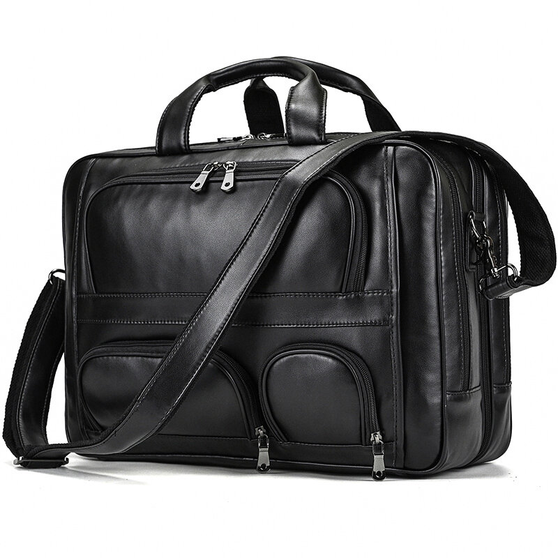 حقيبة جلدية كبيرة طبقة مزدوجة جلد طبيعي مكتب حقائب عمل لطبقة طبيب حقيقي جلد محمول حقيبة 17"