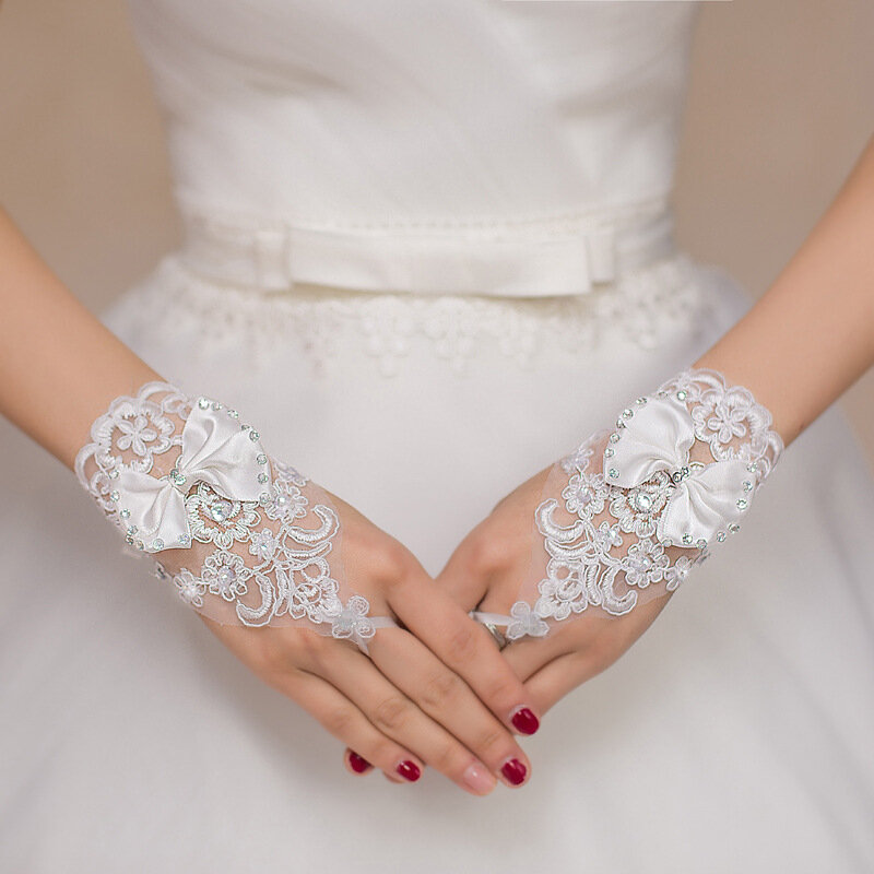 Gants de Performance en dentelle, voile à nœud court, pour robe de mariée, perceuse, vente en gros et au détail